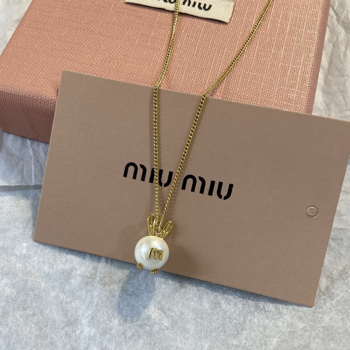 Miu Miu Pearl Bunny Pendant Necklace